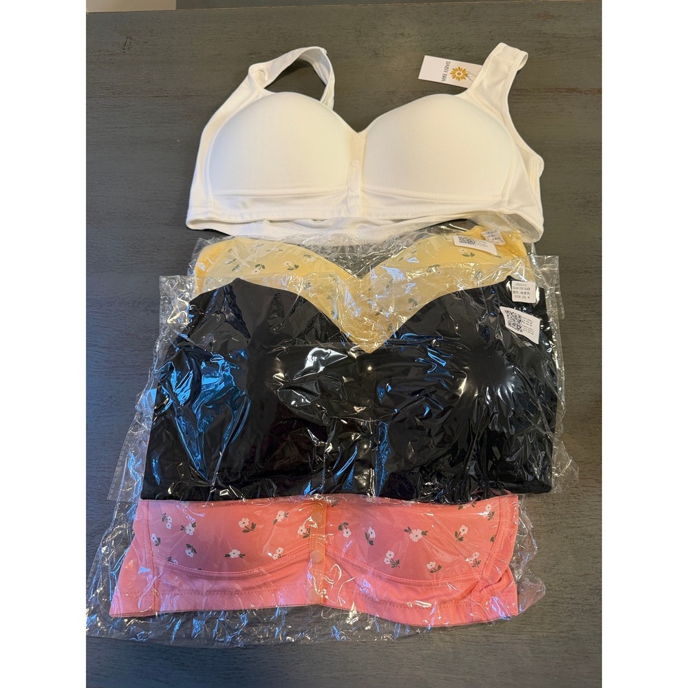 Daisy Bra Front Closure Comfort Wireless Bra 4 Pack Floral Solid Size 3XL-N - Picture 2 of 4